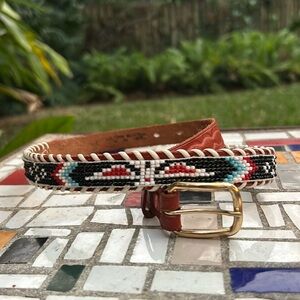 Vintage Genuine Cowhide Beaded Indian Design Western Belt